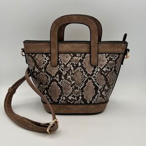 Snakeskin Print Crossbody Bucket Handbag Statement Bag